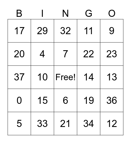 Untitled Bingo Card