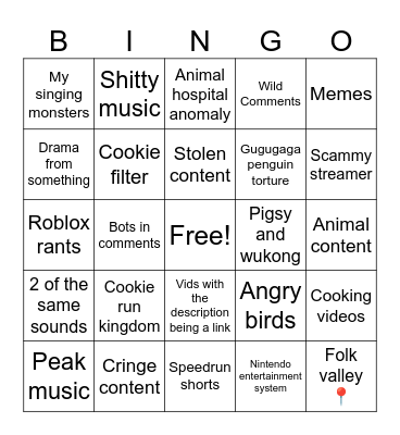 Random YouTube vids Bingo Card