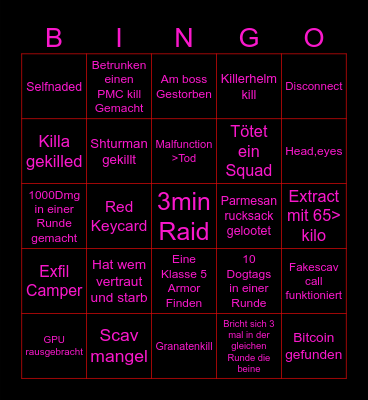 Talli Tarkov Bingo Card