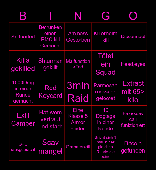 Talli Tarkov Bingo Card