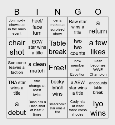 D2WN summer slam night two Bingo Card