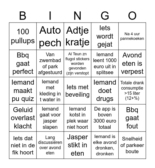 Vakantie bingo Card