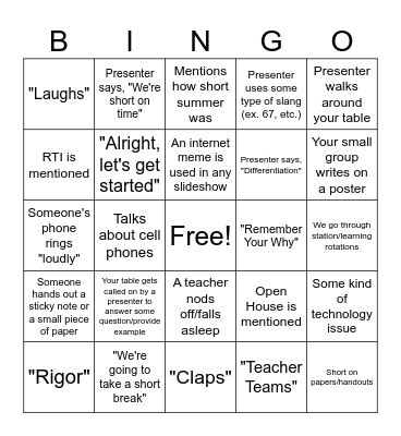 Secret PD Bingo Card