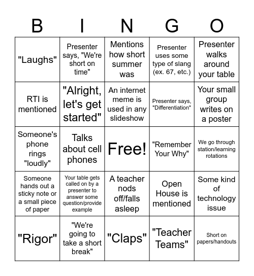 Secret PD Bingo Card
