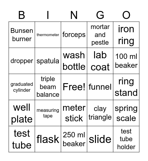 LAB EQUIPMENT BINGO Card