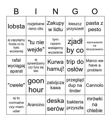 Sycylka Bingo Card