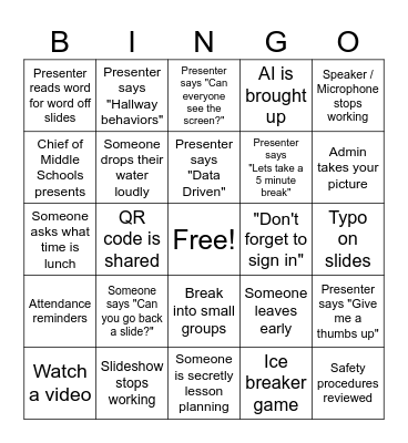 Staff PD Bingo Card