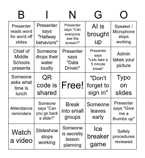 Staff PD Bingo Card