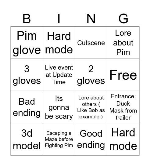 Pim Boss Bingo Card