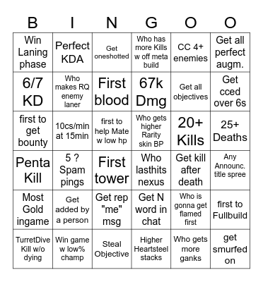 League Bingo Card