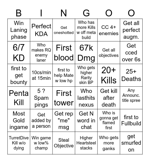 League Bingo Card