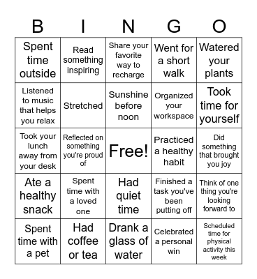 Wellness Bingo Card