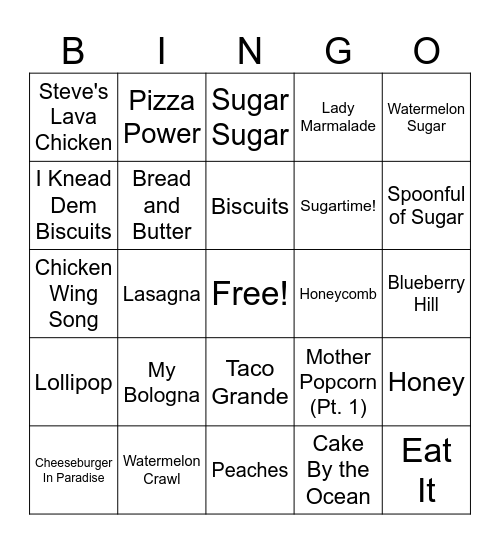 Eat It! Bingo Card
