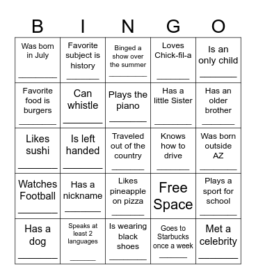 HUMAN BINGO Card