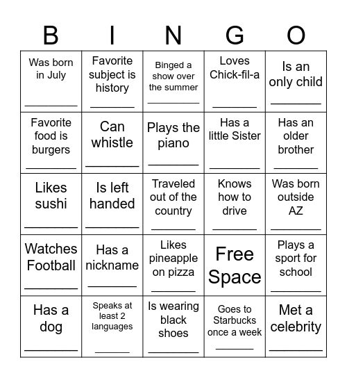 HUMAN BINGO Card