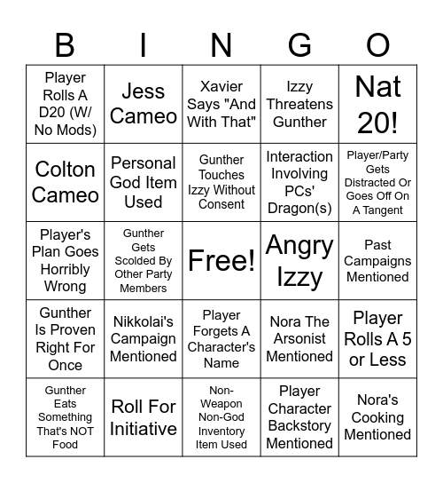 DND Bingo Card