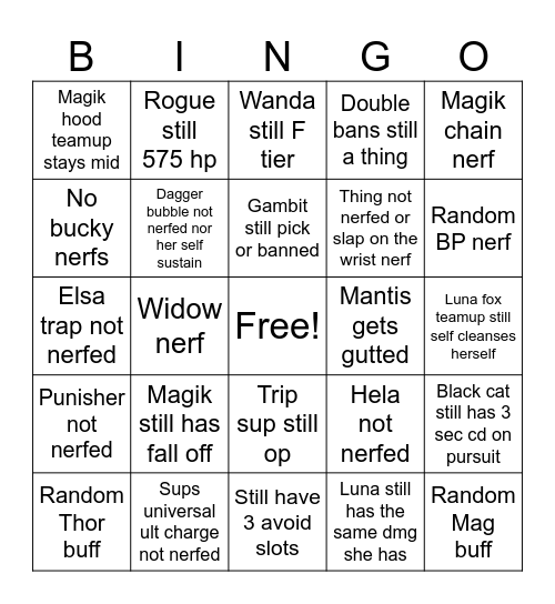 Season 9.5 balance Bingo Card
