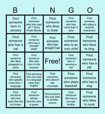 Getting to Know You Bingo Card