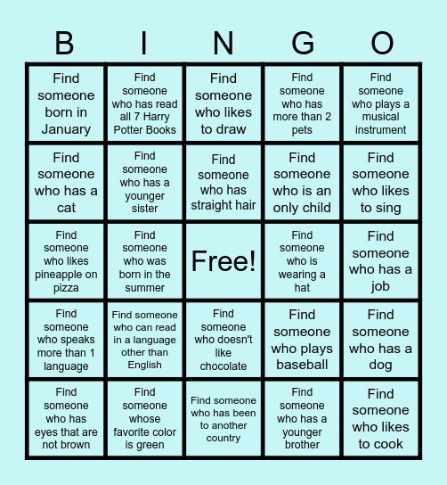 Getting to Know You Bingo Card
