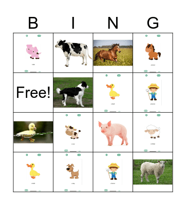 Farm Animals Bingo Card