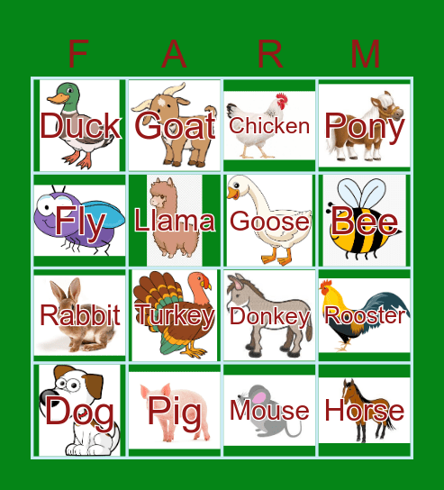 FARM ANIMALS Bingo Card