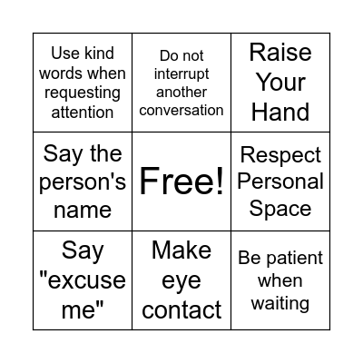 Gaining Attention Bingo Card