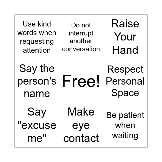 Gaining Attention Bingo Card