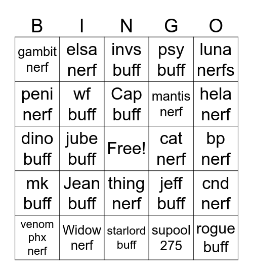 9.5 Dive will prevail Bingo Card