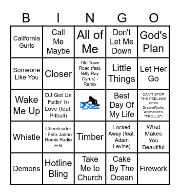 Pop songs 2010 2020 Bingo Card