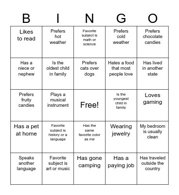 Bonfire Bingo Card