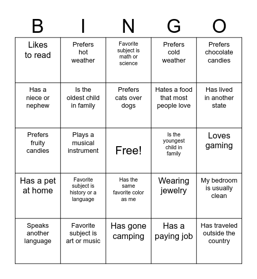 Bonfire Bingo Card
