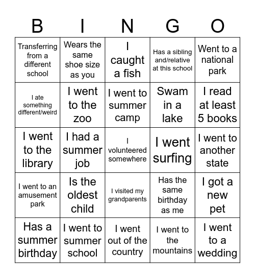 First Day of School Bingo!! Bingo Card