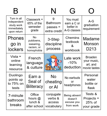 French 2026-2027 Syllabus Bingo Card
