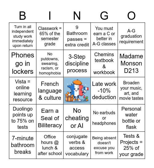 French 2026-2027 Syllabus Bingo Card