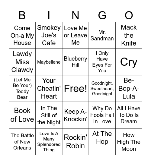 50's (set 6) Bingo Card