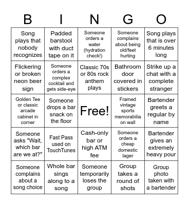 Sydney’s Dirty 30 (+1) Tour Bingo Card