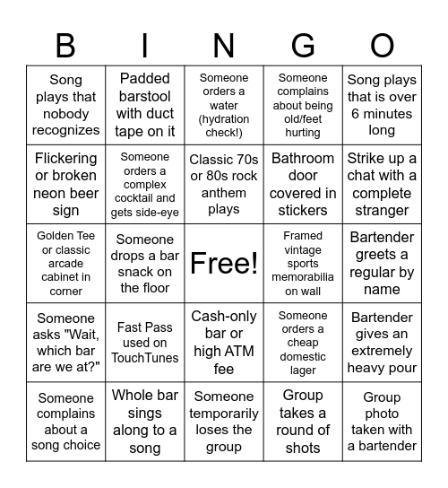 Sydney’s Dirty 30 (+1) Tour Bingo Card