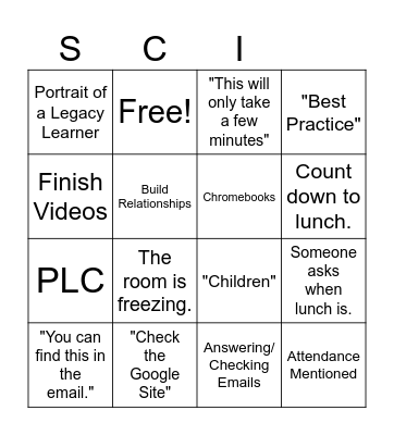 Teacher Work Week Bingo :) Bingo Card