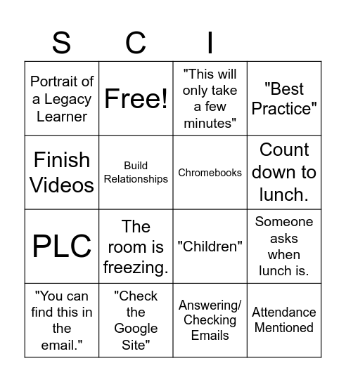 Teacher Work Week Bingo :) Bingo Card