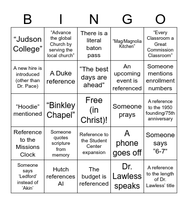 SEBTS All-Staff Meeting Bingo Card