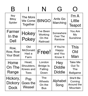 Classic Kid Songs Bingo Card