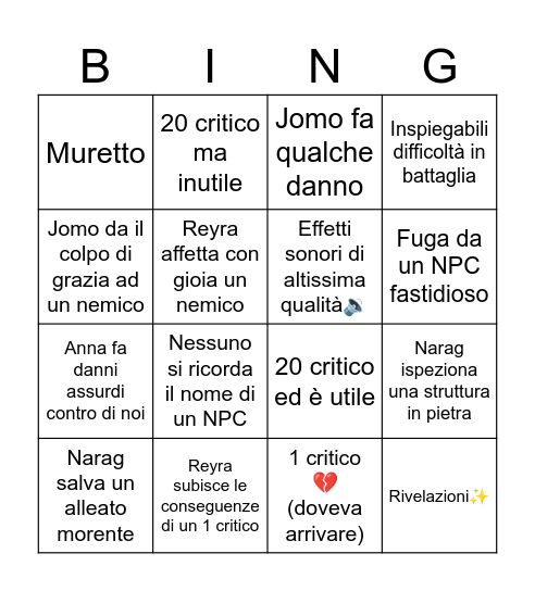 Draghi e Caverne (beta) Bingo Card