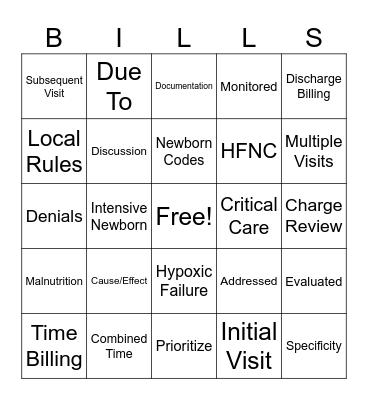 BILLING BINGO Card