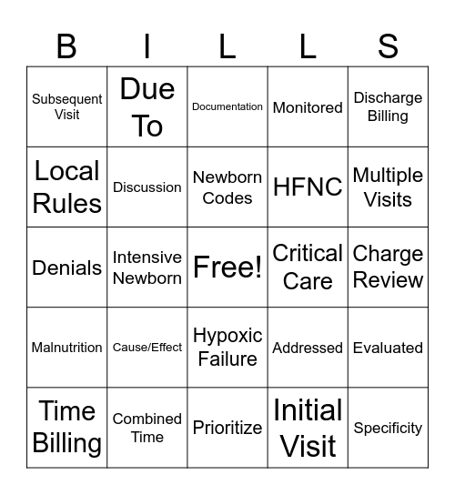 BILLING BINGO Card