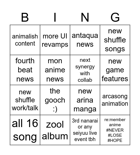Untitled Bingo Card