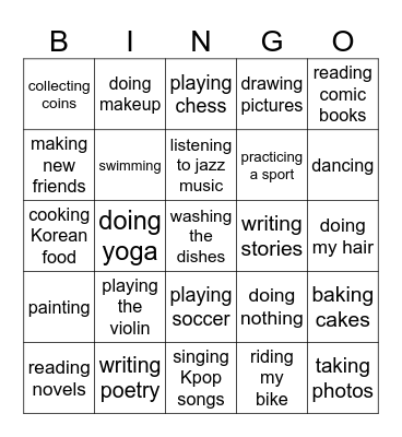 hobbies Bingo Card