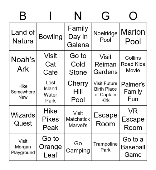 Summer BINGO Card