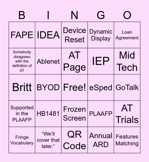 AT Bingo Card