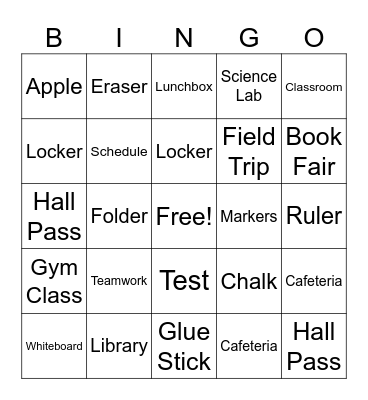 Back to School Bingo Card