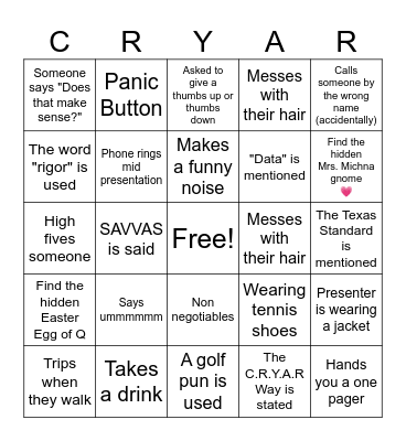Presenter Bingo Card
